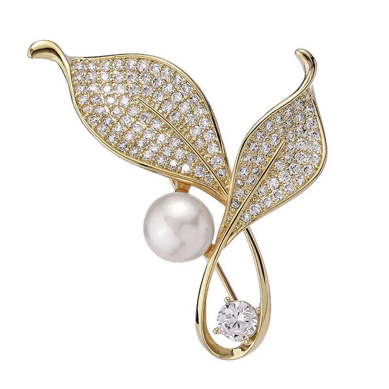 Delicate Tree Leaf Brooches Pins for Women Vintage Crystal Rhinestone Shirts Suits Lapel Brooch Pin Retro Collar Badge Jewelry