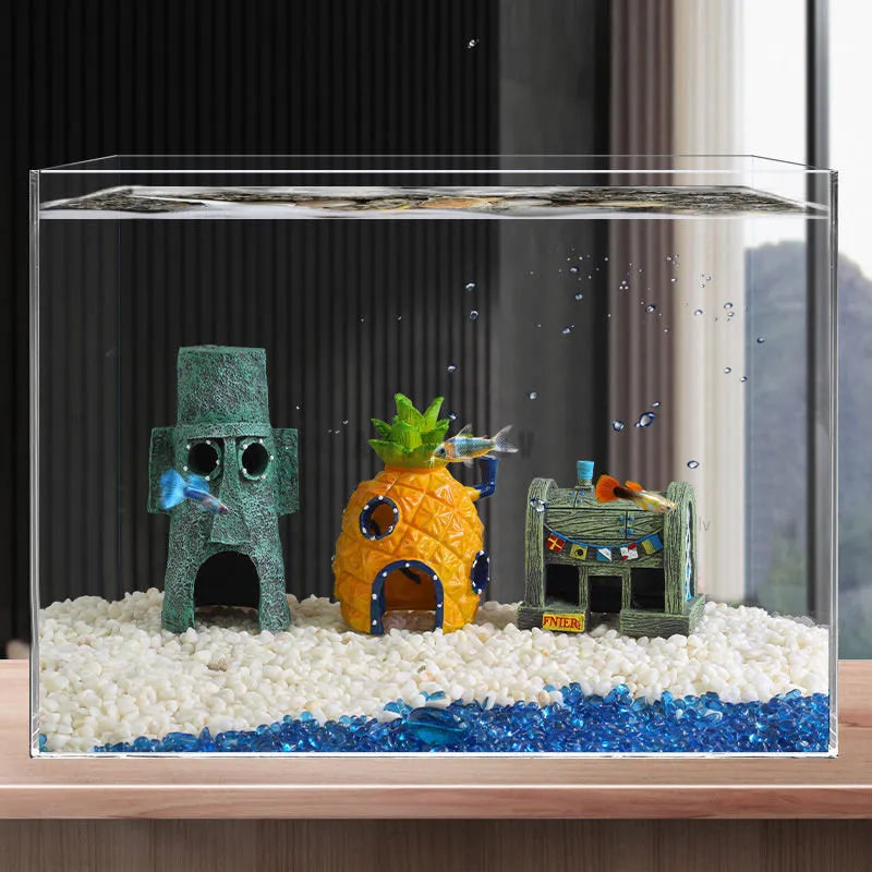 Cartoon Fish Tank Decor Figures Ornaments Simulation Resin Pineapple House Fish Tank Decoration Landscaping Aquarium Accessories