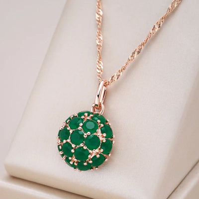 Kinel Unusual Full Sparkling Green Natural Zircon Pendant Necklace for Women Luxury 585 Rose Gold Color Party Daily Fine Jewelry