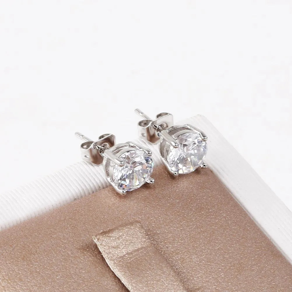 Hot sale Fine 925 Sterling silver diamond stud earrings for women fashion Charm party wedding classic jewelry Holiday gifts