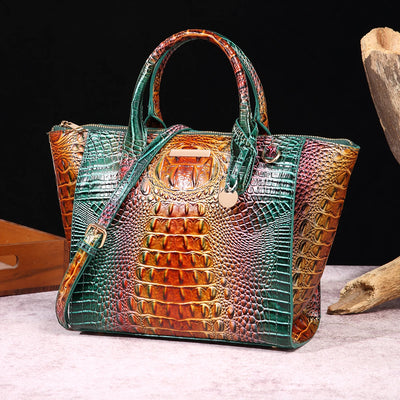 Ombre Crocodile Embossed Handbag Classic Style Boston Crossbody Bag Women's Satchel Purse