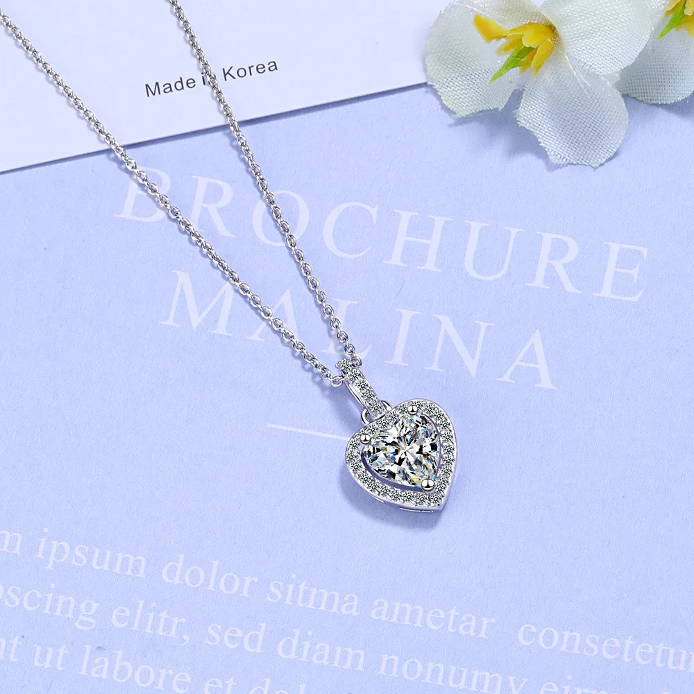 S925 Sterling Silver Zircon Women's Heart-Shaped Full Diamond Short Clavicle Chain Simple Love Pendant Necklace