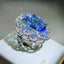 Hot Selling Simulation Sea Blue Topaz Color Treasure Opening Ring Female 925 Stamp Fashion Big Flower Ring Party Wedding Gift