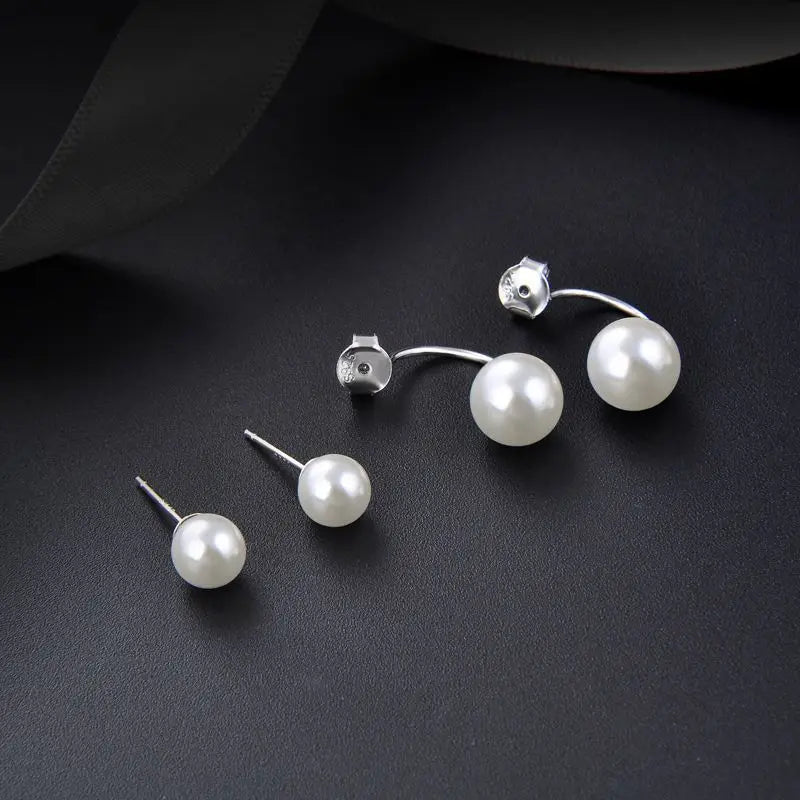 Genuine 925 Sterling Silver Woman's New Jewelry Fashion U Shape Pearl Stud Earrings XY0263