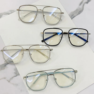 2022 New Oversized Square Semi-Metal Glasses Frame Women Clear Anti-Blue Light Double Bridges Men Frame Optical Glasses