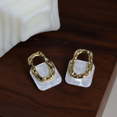 Korea Acrylic Resin Geometric Square Hanging Stud Earrings New Fashion Hollow Metal Trendy Earrings 2022 Jewelry Gift