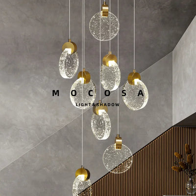 Modern led pendant golden villa staircase living room home decoration chandelier shopping mall crystal rope Chandelier