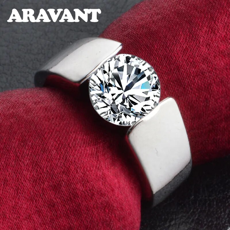 Aravant 925 Silver 8mm Zircon Finger Ring For Women Fashion Jewelry Gifts