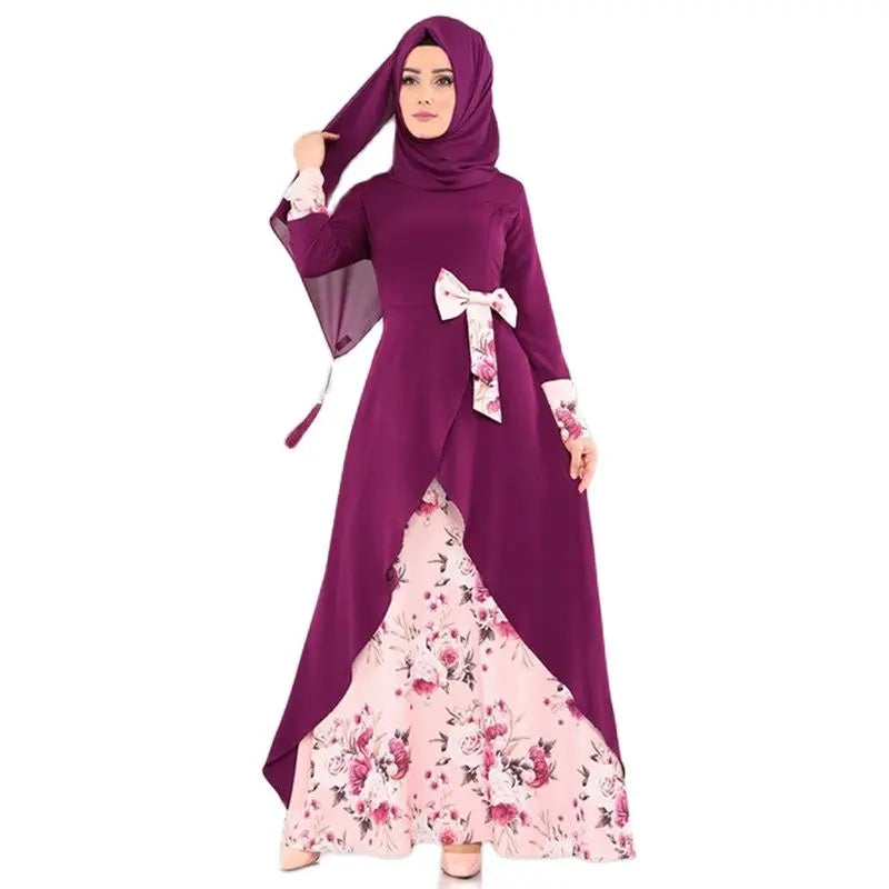 Women Muslim Dress Muslim Fashion Abaya Dubai Flowers Elegant Temperament Print Long Dress Bow Abaya Turkey Saudi Arabia Dresses