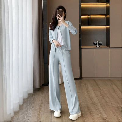 Knitted Sweater 2 Peice Set Women Autumn 2023 Warm O-Neck Cardigan Straight Jogging Wide-leg Pants Suits Casual Tracksuit Women