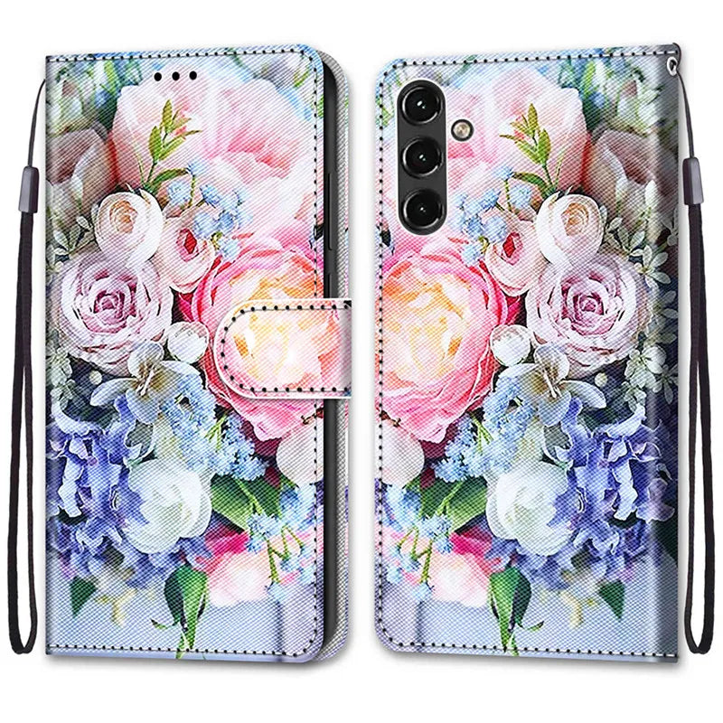 Flower Pattern Flip Case For Samsung Galaxy A14 4G SM-A145F A 14 5G A146B Wallet Leather Phone Cases Stand Book Cover Bags