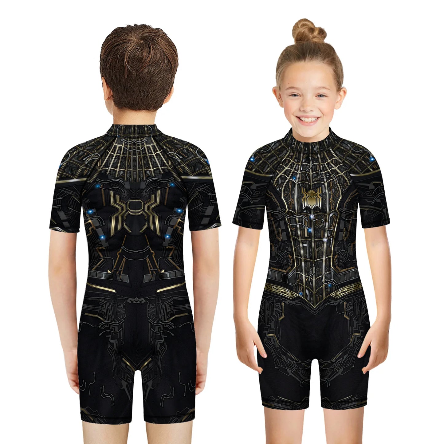 Children One Pieces Swimsuit Superhero 3D Print Playsuit Child Short Sleeve Swimwear Beach Bathing Suit Swim Wear For Boys Girls