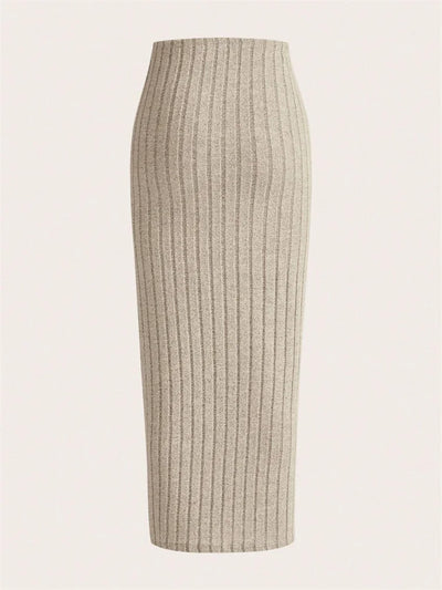 Casual Solid Color Ribbed Knit Pencil Skirt Women Autumn Spring High Waist Elegant Slim Fit Long Skirt Streetwear