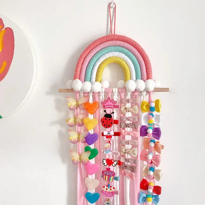 Rainbow Hairpin Storage Band Wall Hanging Fabric Cute Unicorn Hair Clip Organizer Rope Clip Jewelry Display Band