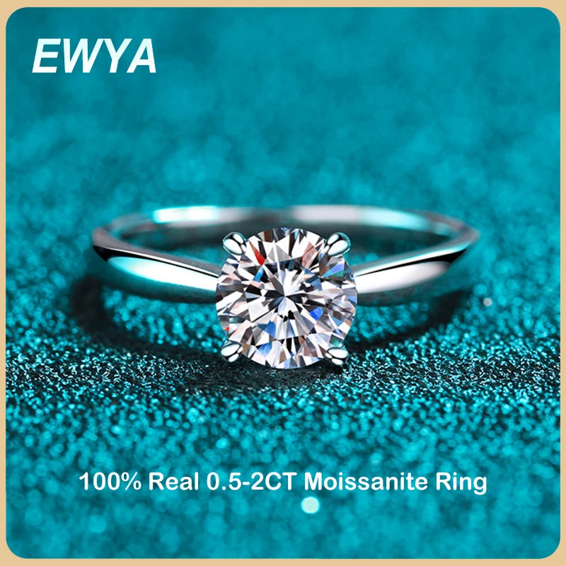 EWYA Classic D Color 4 Prong 0.5-2CT Moissanite Rings For Women Fine Jewelry S925 Sterling Silver Diamond Ring Wedding Band Gift