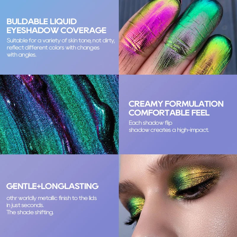 Aurora Multi Chrome Eyeshadow Pigments Long Lasting Multi Chrome Chameleon Peacock Galaxy Chrome Glitter Liquid Eyeshadow