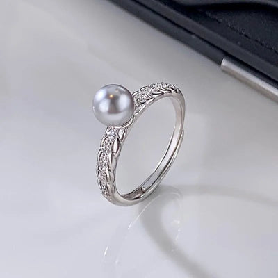 Luxury Wheat Ear Zircon Rings for Women Adjustable Exquisite Shiny Grey White Pearl Finger Ring Wedding Jewelry Gifts