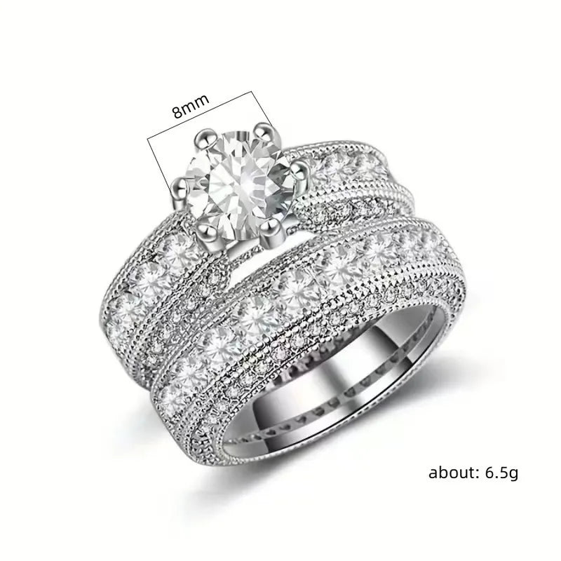 2pcs Exquisite Fashion Couple Pair Wedding Ring Micro Set Zircon Shining High Grade Handicraft