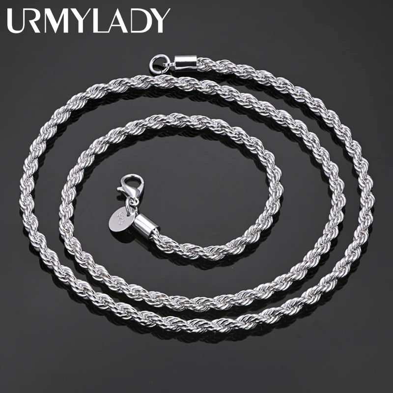 16-24inch for women men Beautiful fashion 925 Sterling Silver charm 4MM Rope Chain Necklace fit pendant high quality jewelry