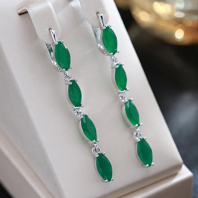 Kinel Hot Full Green Natural Zircon Long Women's Earring Silver Color Vintage Bride Wedding Jewelry Luxury Design Best Gift