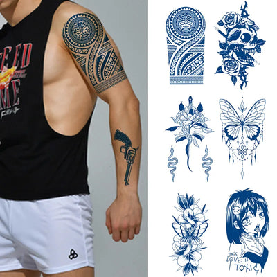 Herbal Juice Ink Tattoos Body Art Lasting Waterproof Temporary Tattoo Sticker Rose Flower Spaceman Anime Arm Fake Tatoo Stickers