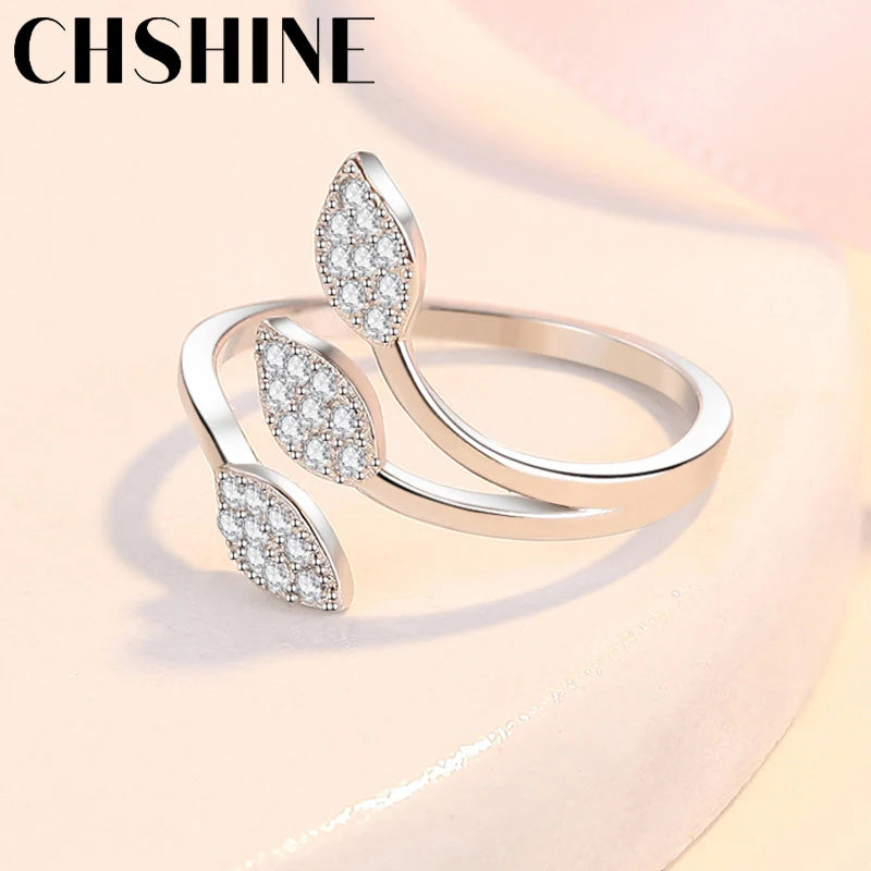 CHSHINE 925 Sterling Silver Leaf AAAAA Zircon Ring For Ladies Dinner Party Fashion Jewelry