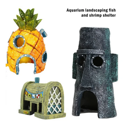 Cartoon Fish Tank Decor Figures Ornaments Simulation Resin Pineapple House Fish Tank Decoration Landscaping Aquarium Accessories