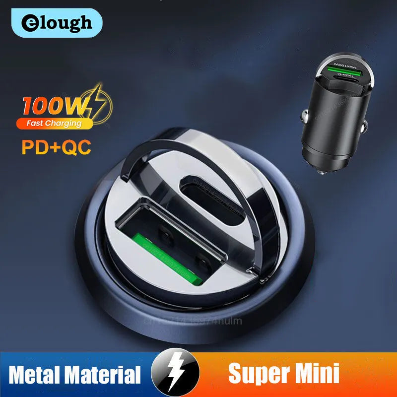 100W USB Car Charger Lighter Fast Charging for iPhone QC3.0 Mini PD USB Type C Car Phone Charger for Xiaomi Samsung Huawei