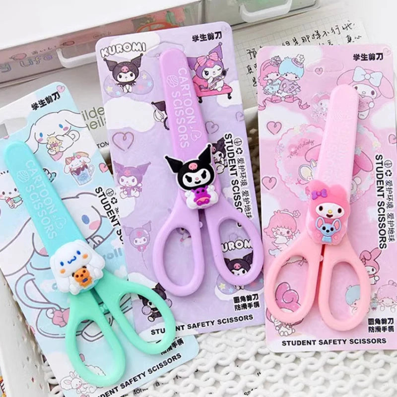 Kawaii Sanrio Safety Scissors with Cover Kuromi Hello Kitty My Melody Scissors Cute DIY Cutting Set School Stationery Supplies