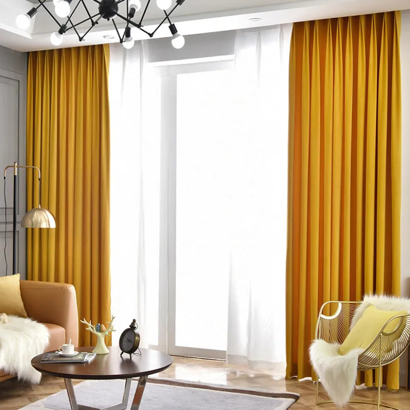 Custom Blackout Nordic Mink Velvet Light Curtains for Living Dining Room Bedroom Luxury Royal Yellow Customized Curtain Cloth