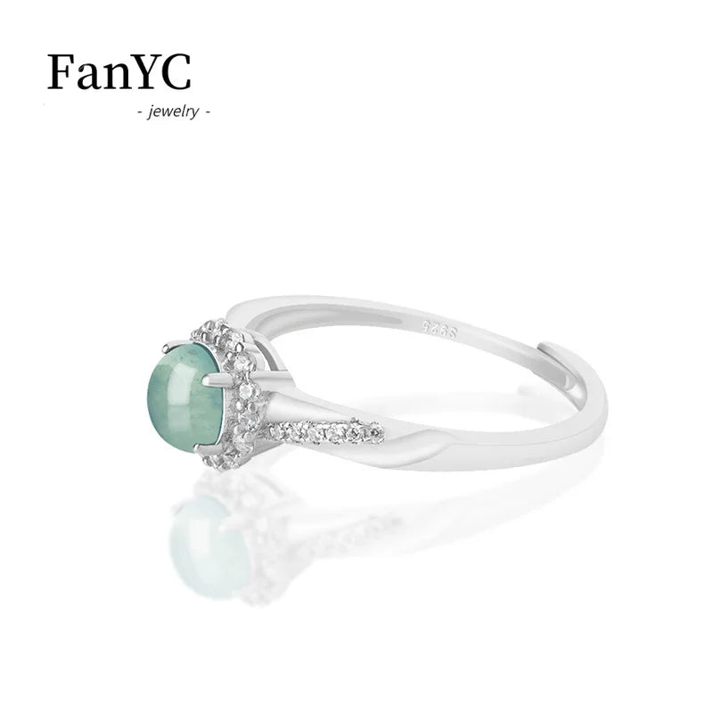 S925 Silver Inlaid Natural Jadeite Blue Water Ring Simple and Exquisite Ice Jade Adjustable Finger Ring Ladies Gift Souvenirs