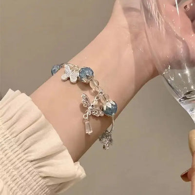 2024 New Blue Pearl Butterfly Women's Bracelet Sweet, High Appearance, Exquisite Crystal Student Friend Handicraft