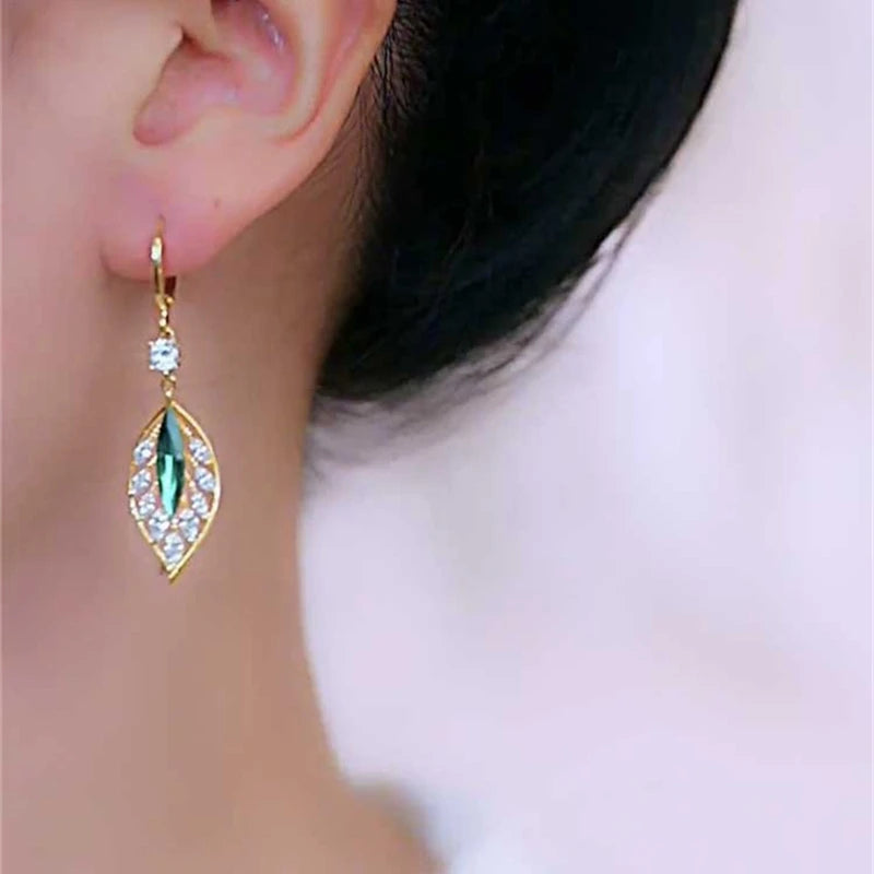 Light Luxury Green Zircon Earring Female Fashion Atmosphere Crystal Leaf Earrings Party Anniversary Jewelry Bijoux Gift Hot Sale