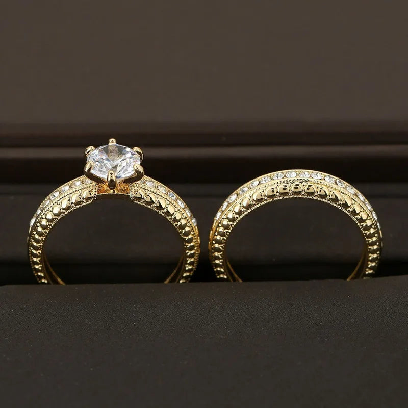 2pcs Exquisite Fashion Couple Pair Wedding Ring Micro Set Zircon Shining High Grade Handicraft