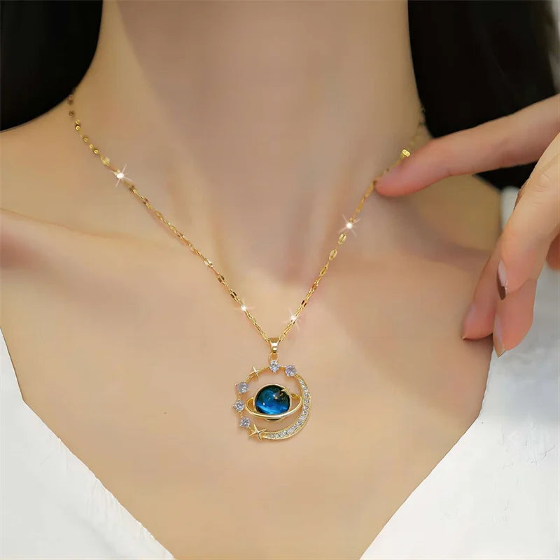 Luxurious and Chic Starry Sky Pendant Necklace with Copper Micro-Inlaid Zirconium in Starry Style