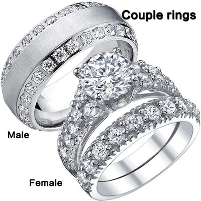 New Zircon Couple Rings For Man Ladies Set Lovers Ring Finger Jewelry Women's Propose Marriage Accessories Size 5-13 Listing