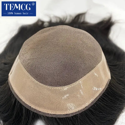 Men Toupee Customized Fine Mono Long Wig For Men 100% Human Hair Men's Wigs Lace&Pu Male Hair Capillary Prosthesis Man Wig