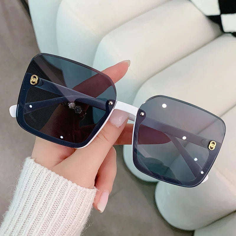 2023 Half Frame Square Sunglasses for Women Trendy Brand Design Gradient Green Sun Glasses Men Shades UV400 Korean Style Oculos