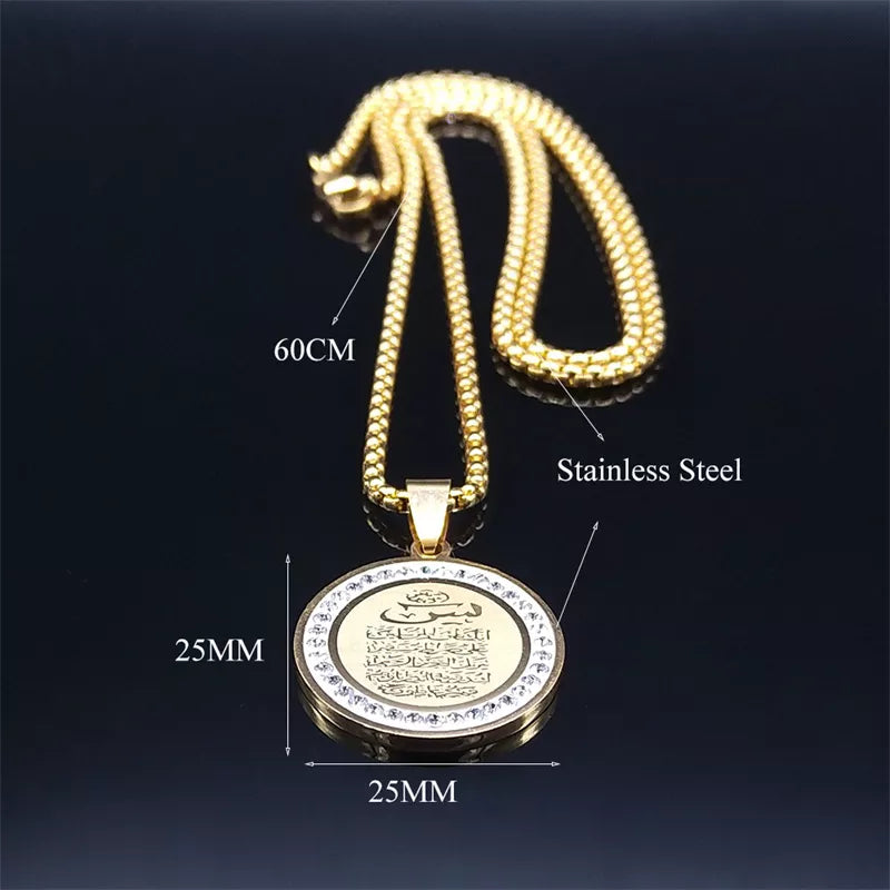 Quran  Stainless Steel Crystal Necklace