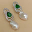 Y·YING Cultured White Keshi Pearl Green Cz Drop Omega Stud Earrings For Women Girl Friend Gift Adjustable