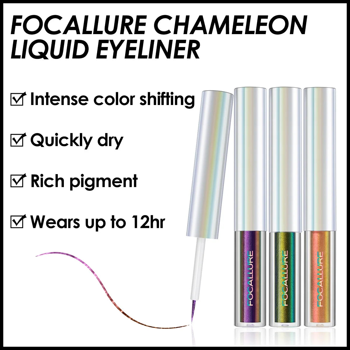FOCALLURE Chameleon Glitter Eyeshadow Liner Pen Waterproof Long-lasting Metallic Diamond Liquid Eyeliner Makeup Women Cosmetics