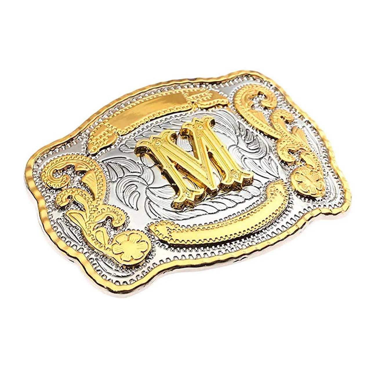 Rectangle gold Western Belt Buckle Initial Letters ABCDMRJ to Z Cowboy Rodeo Small Gold Belt Buckles for Men Women