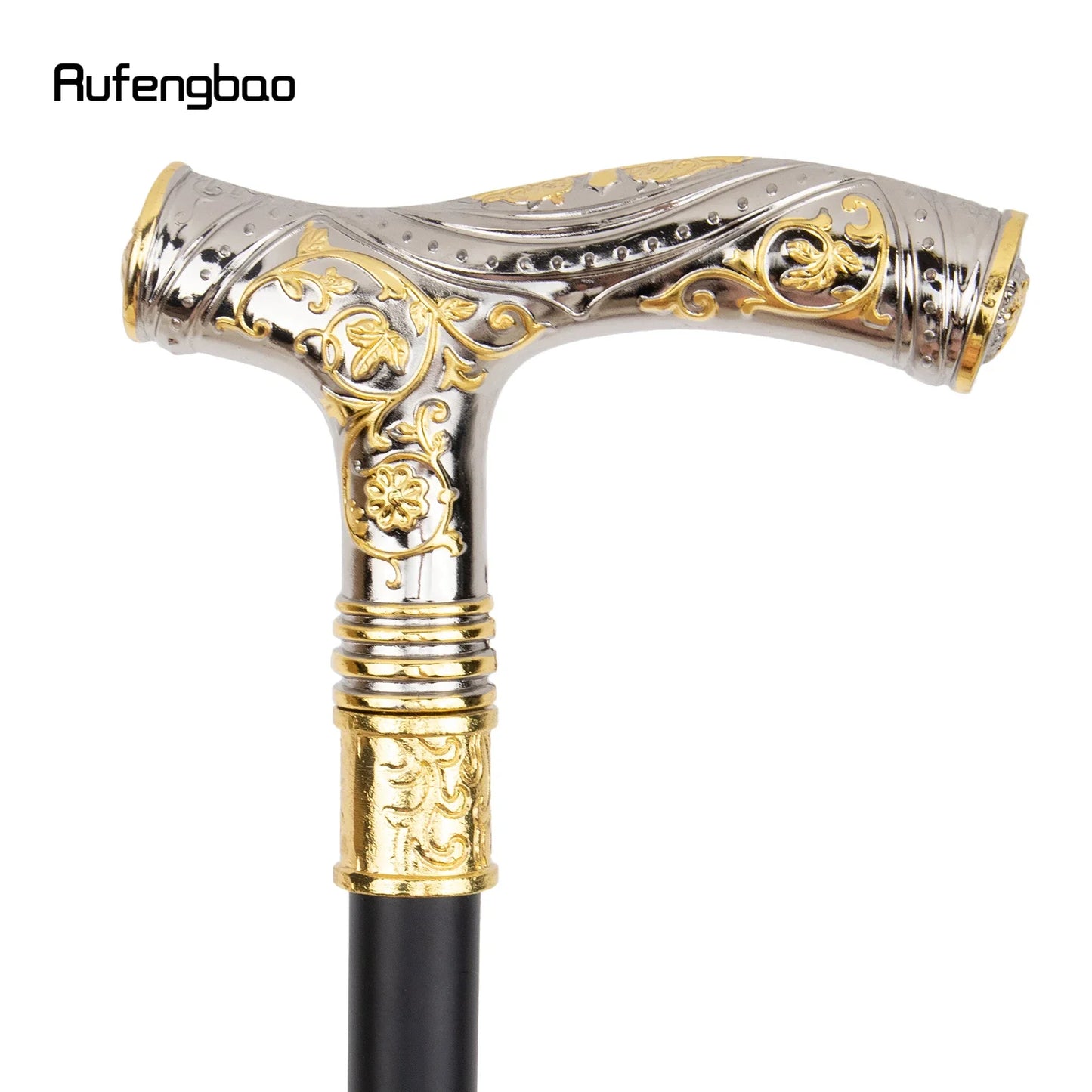 Golden White Wolf Head Flower Totem Relief Walking Cane Fashion Walking Stick Gentleman Crosier Knob Walking Stick 93cm