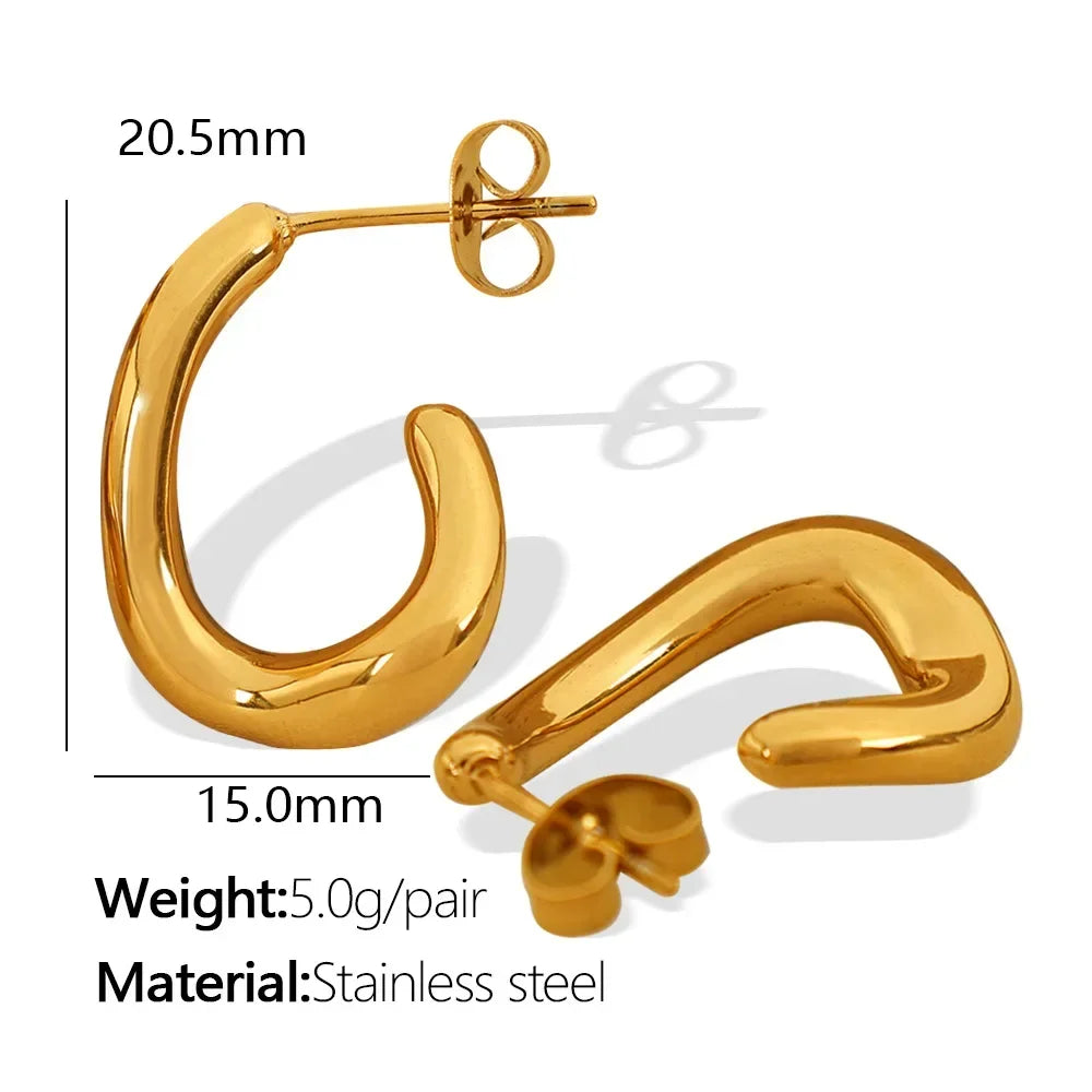 Fashion C Shape Jewelry Earrings Stainless Steel Material 18k Gold-plated Waterproof Ear Studs for Women 2024 New