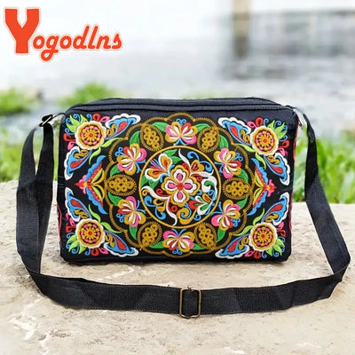 Yogodlns Women's Embroidered Flowers Crossbody Bag Ladies Luxury Large Capacity Handbags Purse Female Casual Travel Shoulder Bag