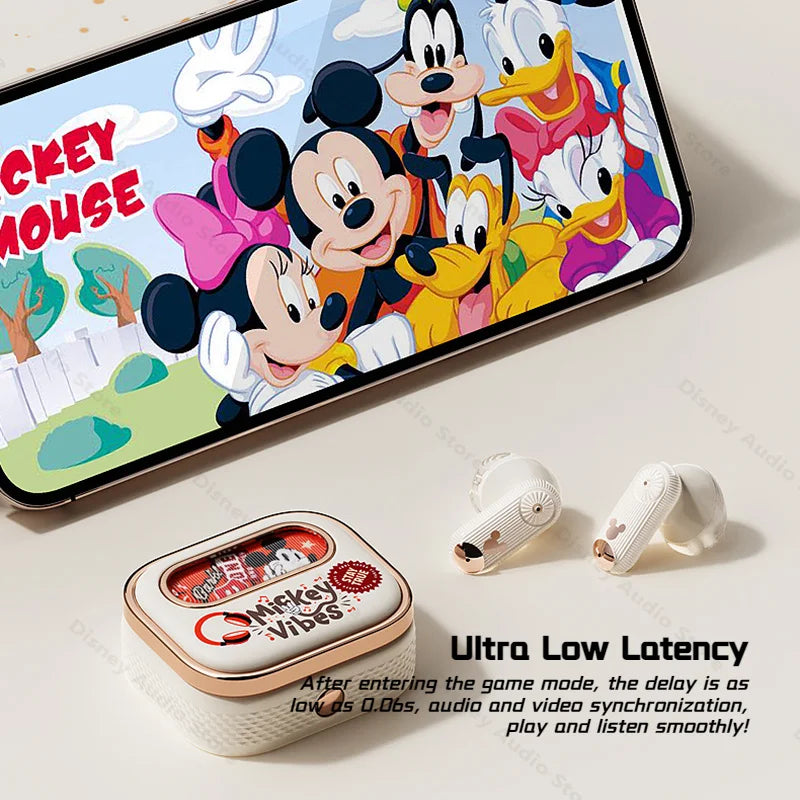 Disney Mickey Minnie Earbuds TWS Dazzling Lights Bluetooth 5.3 Wireless Earphone Noise Cancelling Low Latency Gaming Headphones