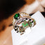 Italian Retro Palace Style Hollow Pattern Two-color Gold High Jewelry Lace Imitation Emerald Pigeon Egg Ring Party Gift