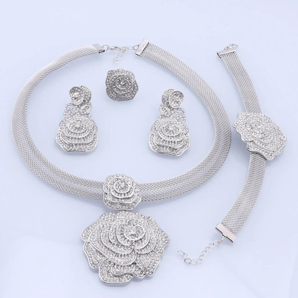 CYNTHIA Dubai Women Silver Plated Jewelry Sets African Wedding Bridal Ornament Gifts For Saudi Arab Necklace Bracelet Earrings