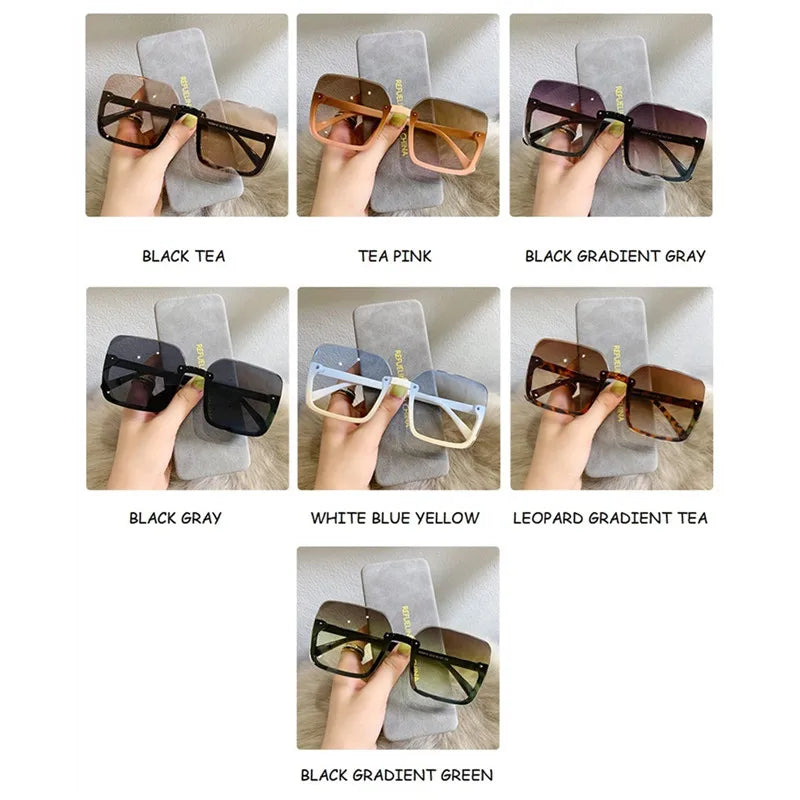 2023 Half Frame Square Sunglasses for Women Trendy Brand Design Gradient Green Sun Glasses Men Shades UV400 Korean Style Oculos