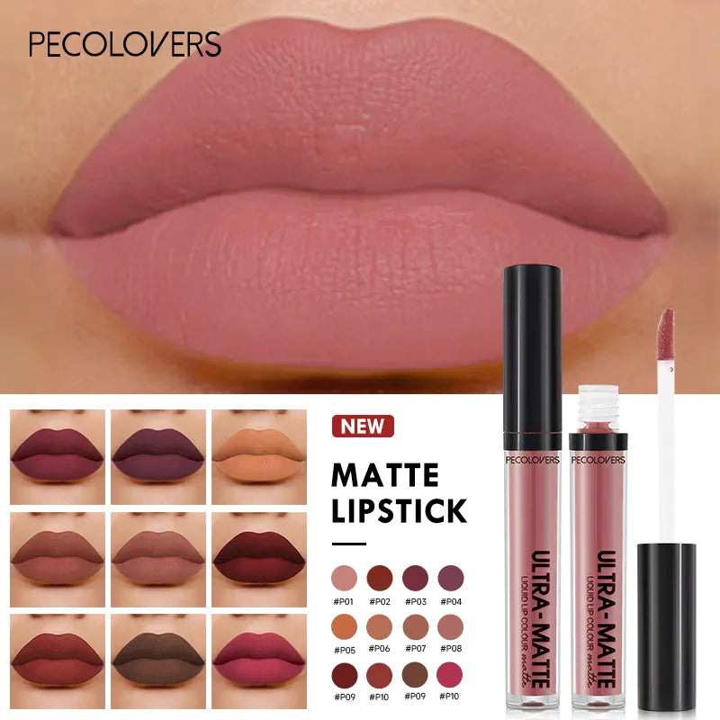 Matte Nude Liquid Lipstick 12 Colors Waterproof Long Lasting Lip Gloss Sexy Red Pink Velvet Lipsticks Women Cosmetic